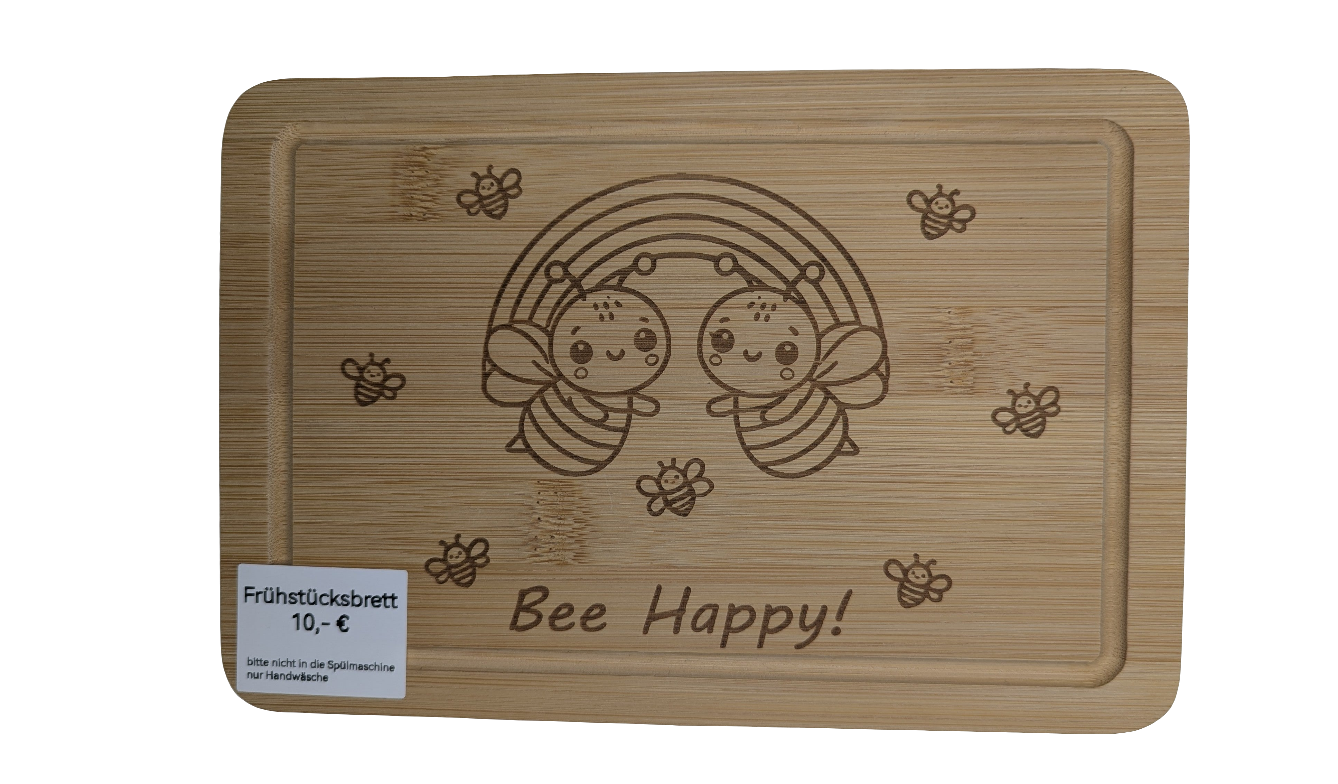 Holzbrett Frühstücksbrett Bee Happy Bienen