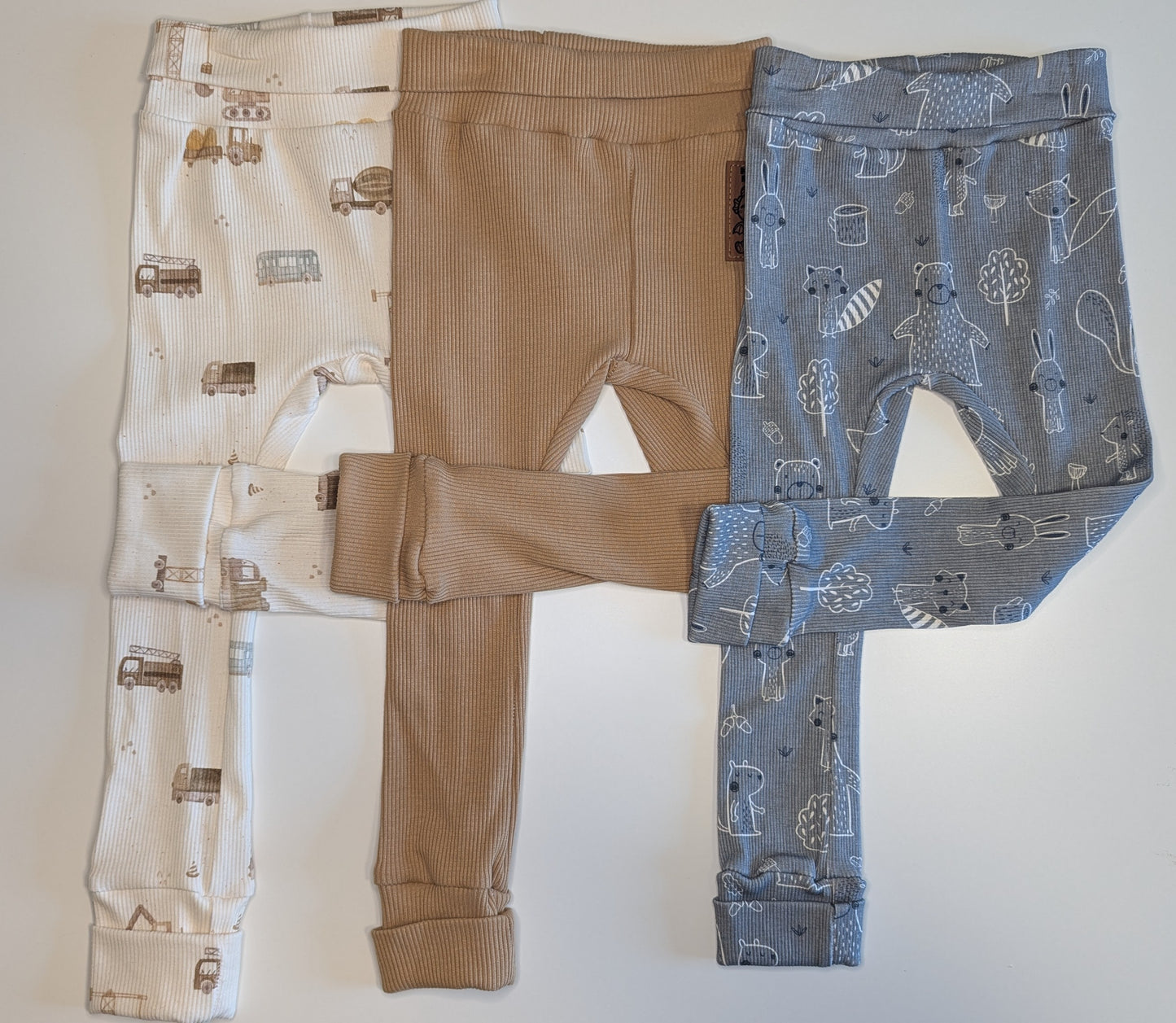 Leggings Gr. 86/92 Fahrzeuge, Beige Uni, Waldtiere Rippleggings